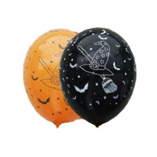 Halloween 12"(30cm) orange eller sort latex ballon m/heks